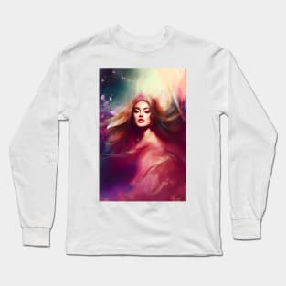 Beautiful Woman in Warm Abstract Color Swirl Long Sleeve T-Shirt